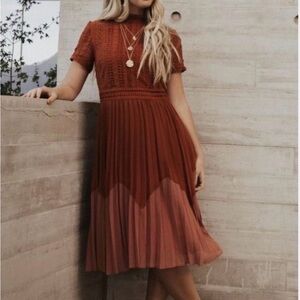 Bohme Terracotta Pleated Midi Dress